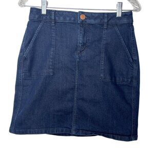 LOFT Denim Skirt Size 4 Women’s Mini Skirt Dark Wash Stretch Jean